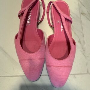 CHANEL Pink Canvas Slingback Flats